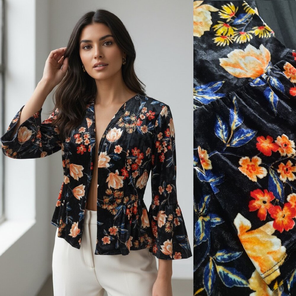 Black floral velour blazer - Monteau brand